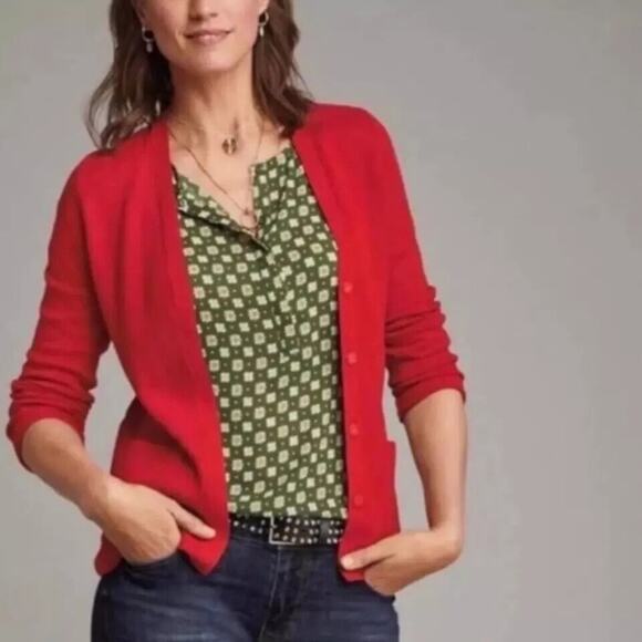 Cabi Style 3888 Passion Cardigan Cotton V-Neck Pockets Molten Lava Size XS - Picture 1 of 7